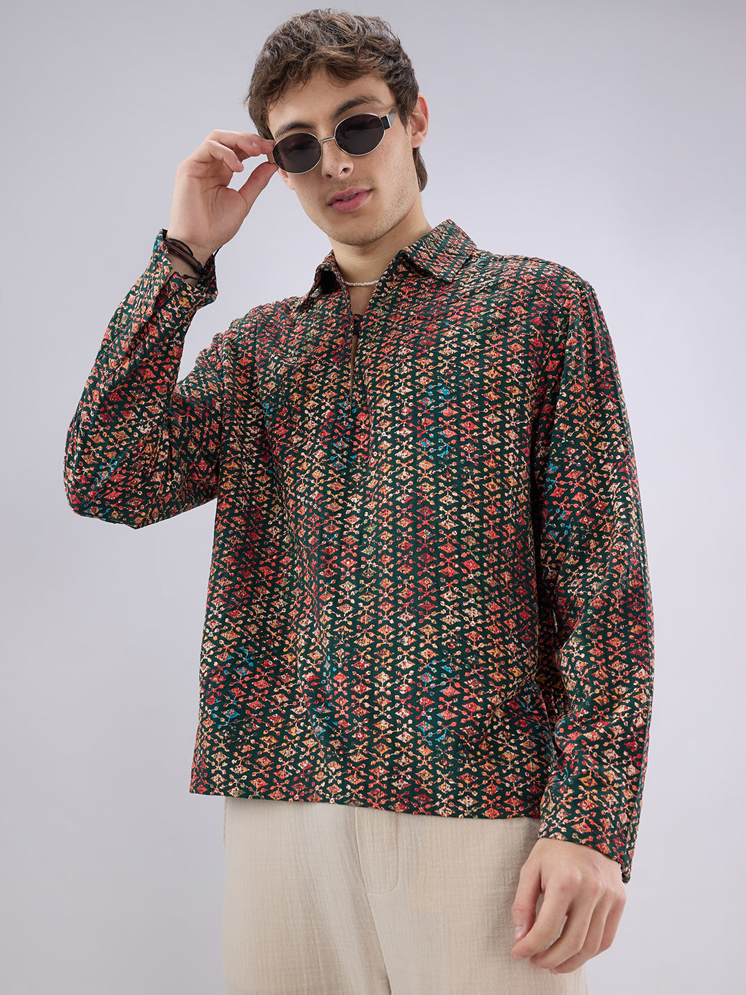 Ishqiya Nazara Sequin Glow Embroidered Cuffless Oversized Shirt