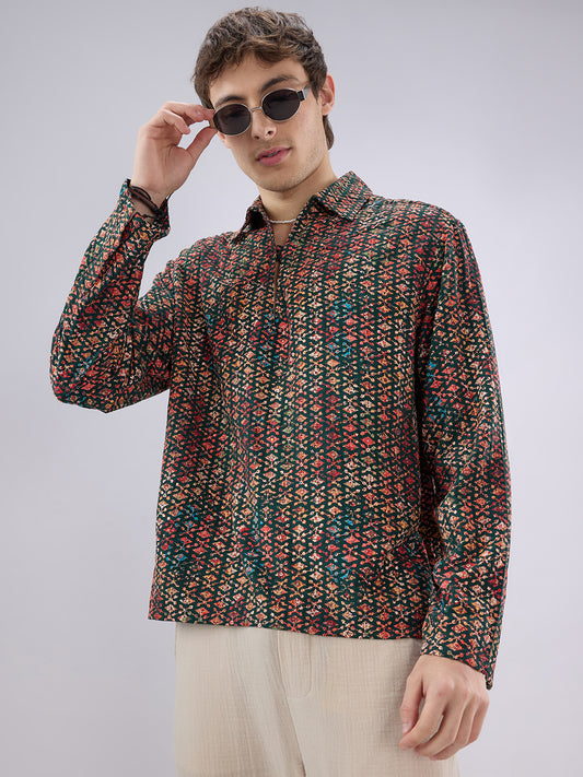 Ishqiya Nazara Sequin Glow Embroidered Cuffless Oversized Shirt