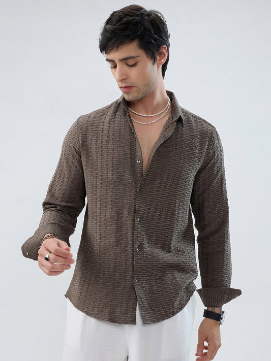 Woodland Olive Wave Horizontal Textured Shirt