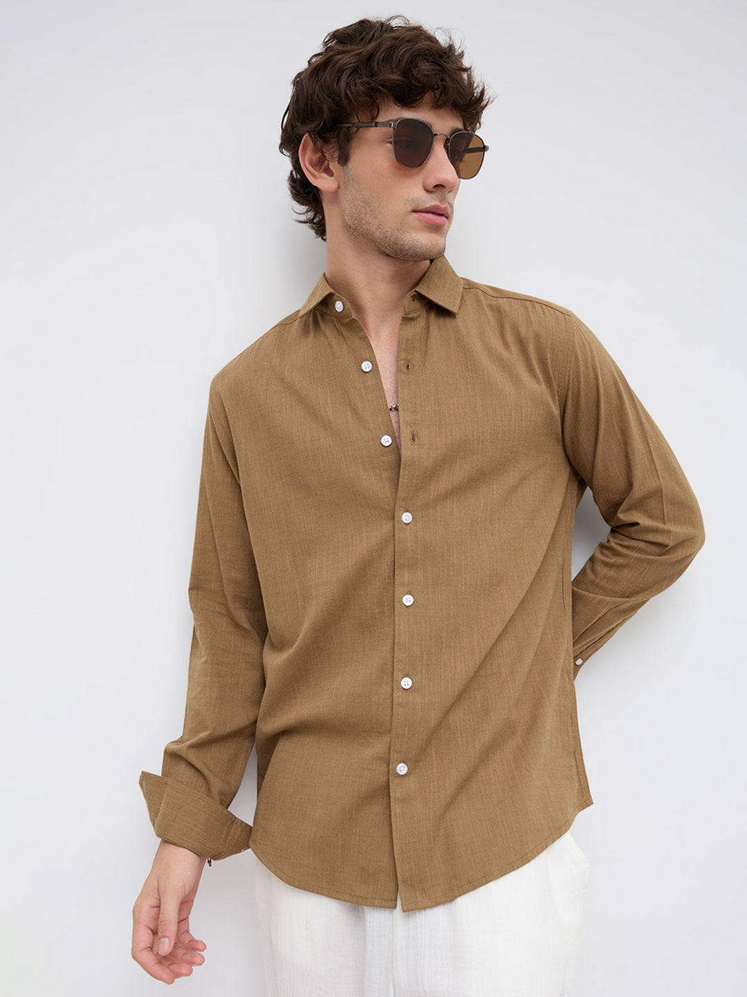 Peanut Brown Textured Shirt