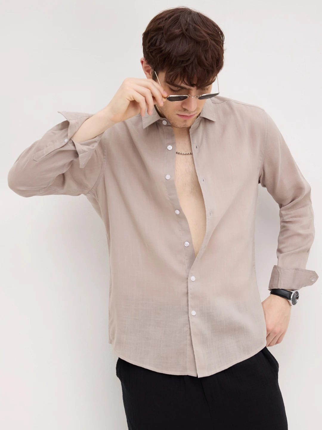 Timeless Tan Fine Textured Lyocell Everyday Shirt