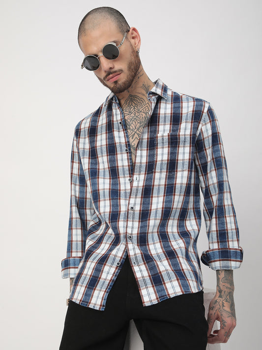 Denim Brown & Navy Plaid Checks Shirt