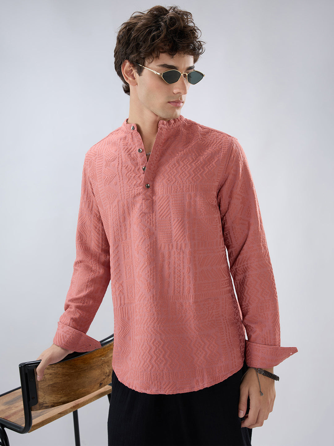 Intricate Soft Coral Textured Kurta