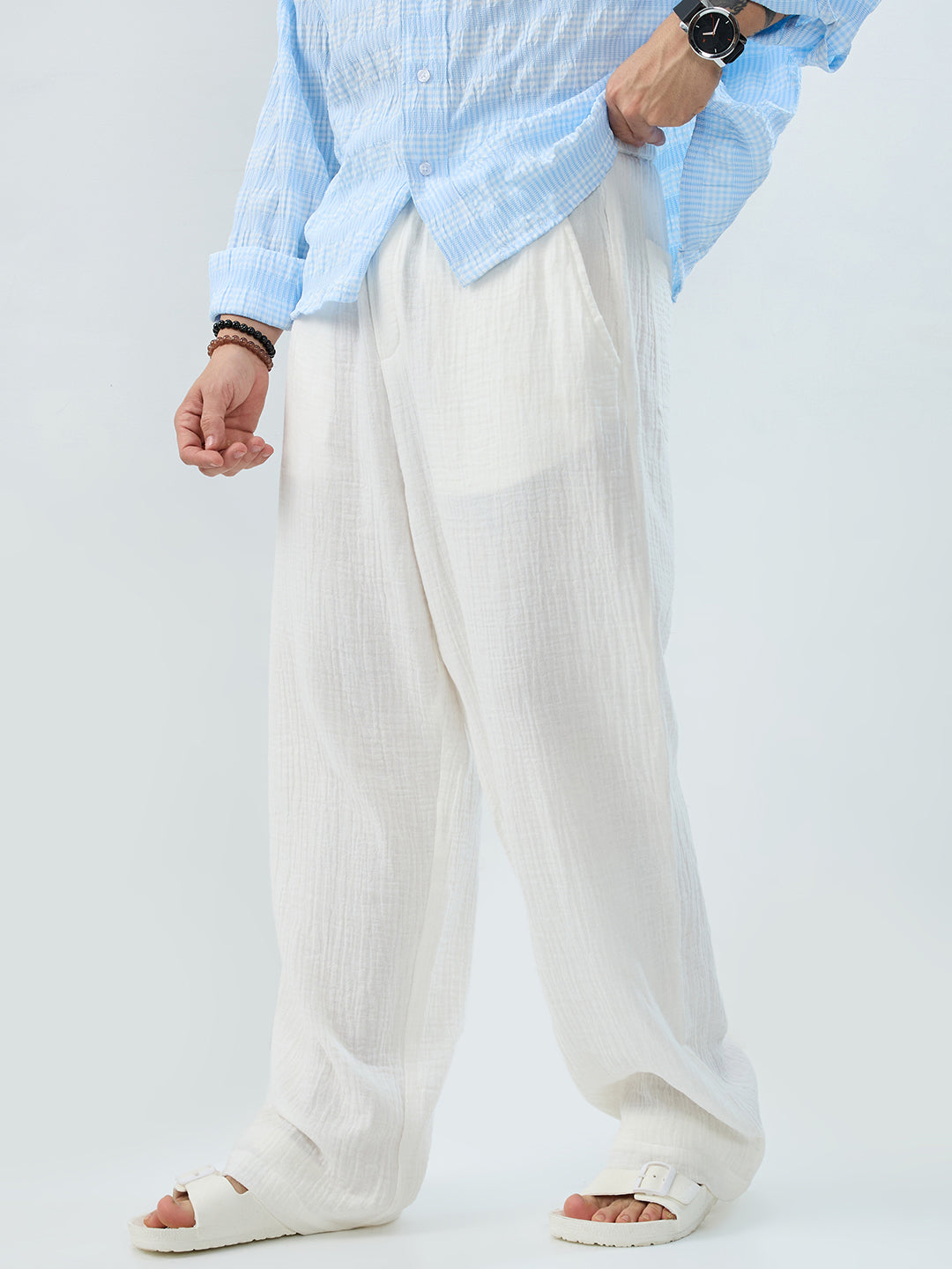 Snow White Breezy Double Cloth Straight-Fit Trousers