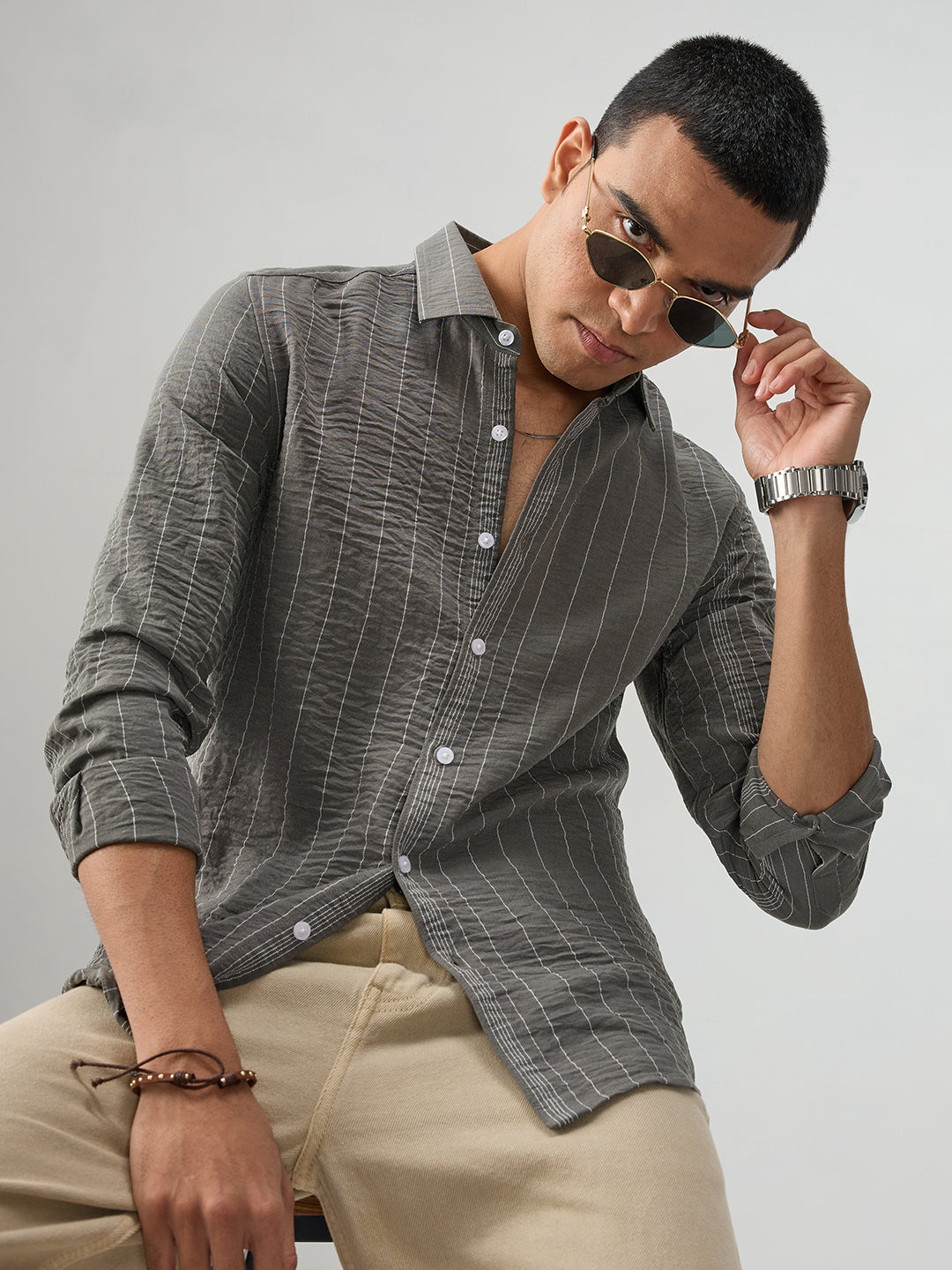 Schmick Pebble Grey Pinstripe Shirt