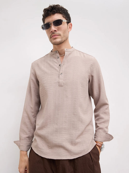 Taupe Lozenge Weave Striped Kurta