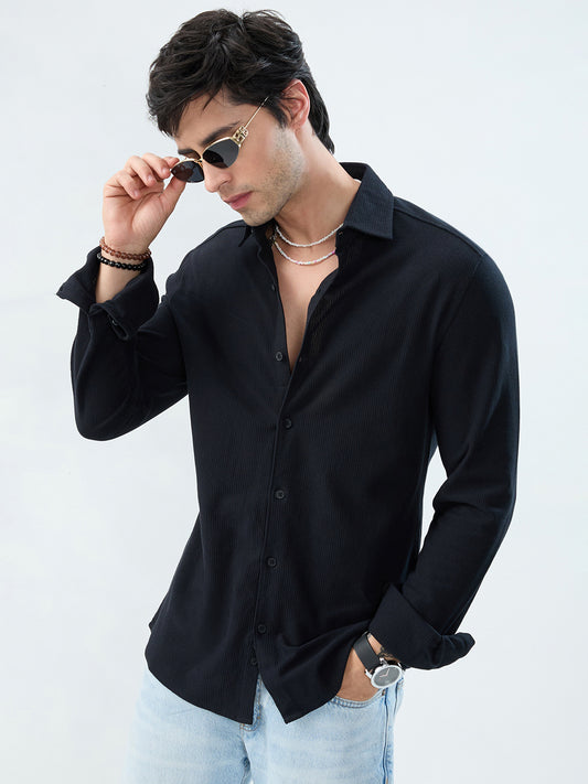 Classic Black Textured Knit Shirt