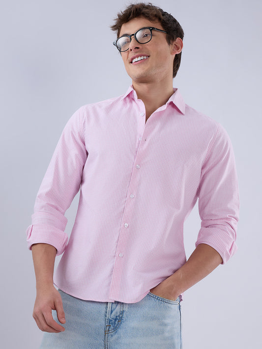 Baby Pink & White Tiny Checkered Oxford Shirt