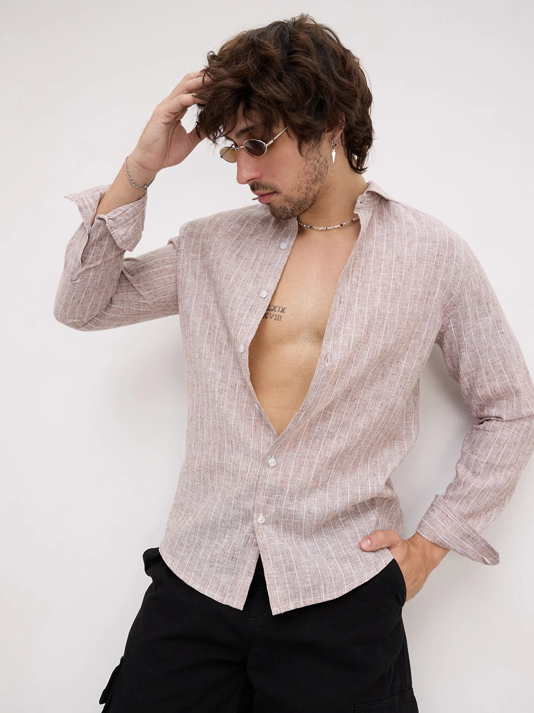 Classic Brown Melange Pinstriped Shirt