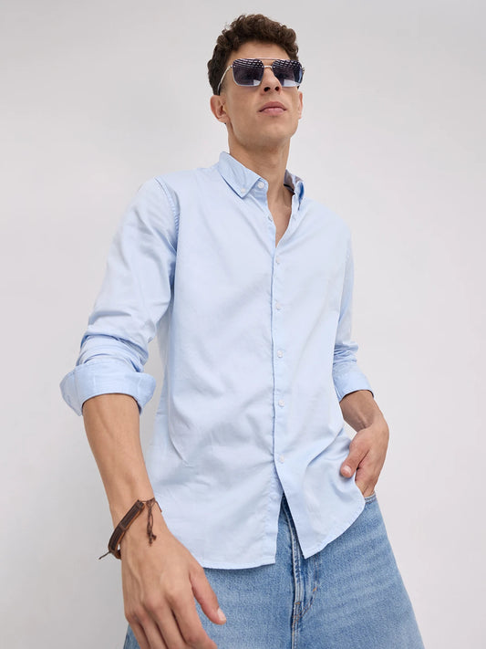 Bluemist Button-Down Collar Satin Shirt