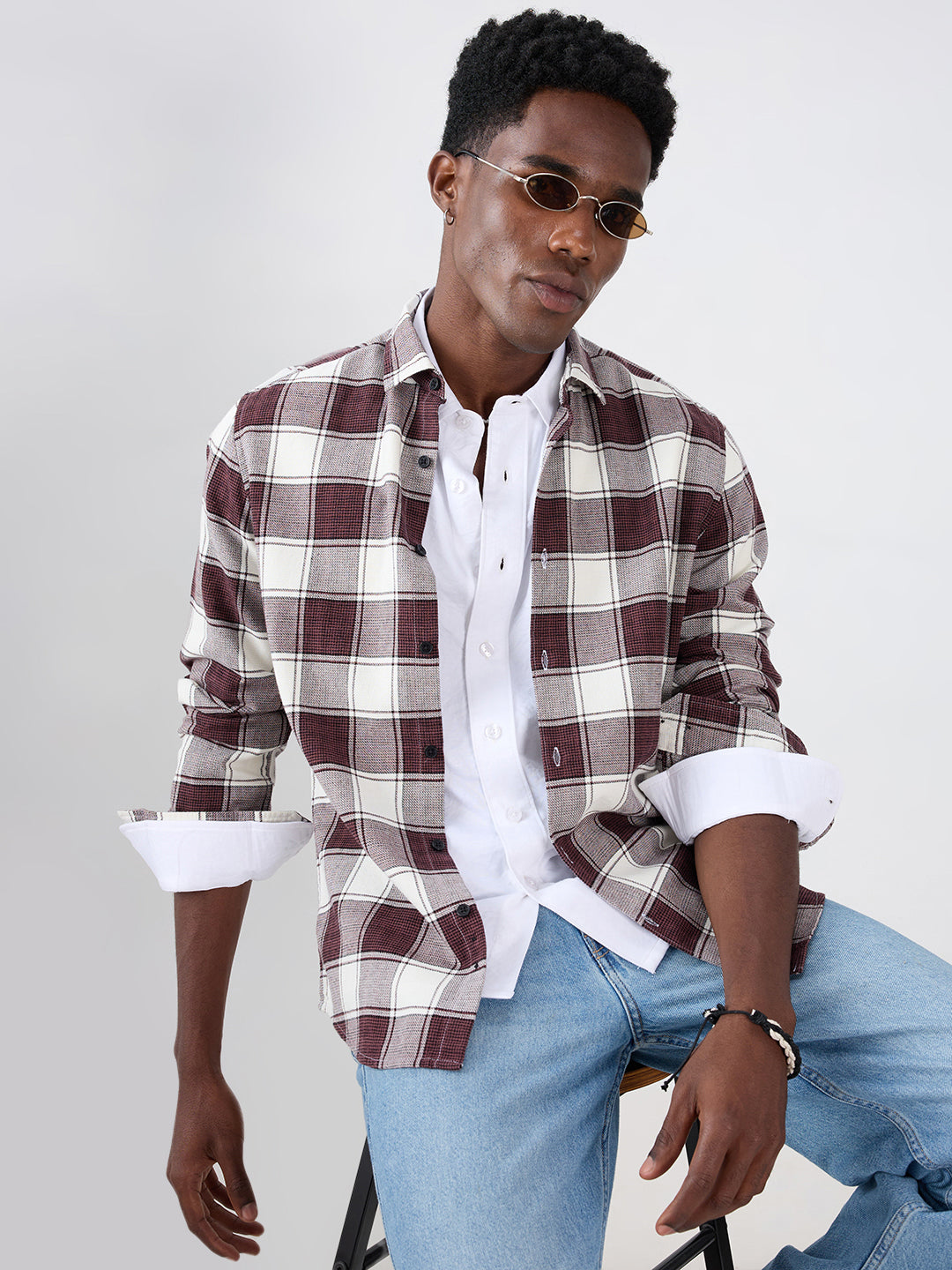 Maroon & White Windowpane Checks Shirt