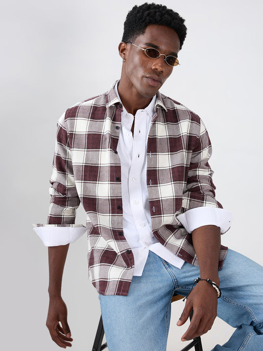 Maroon & White Windowpane Checks Shirt