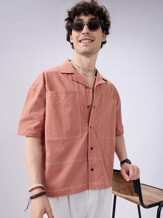 Georgia Peach Twin Pocket Oversized Crop Shirt