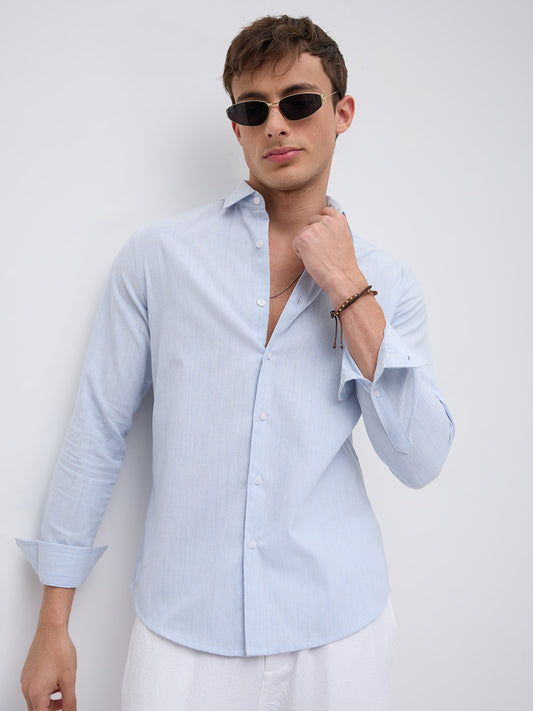 Sky Blue Linear Coastal Weave Shirt
