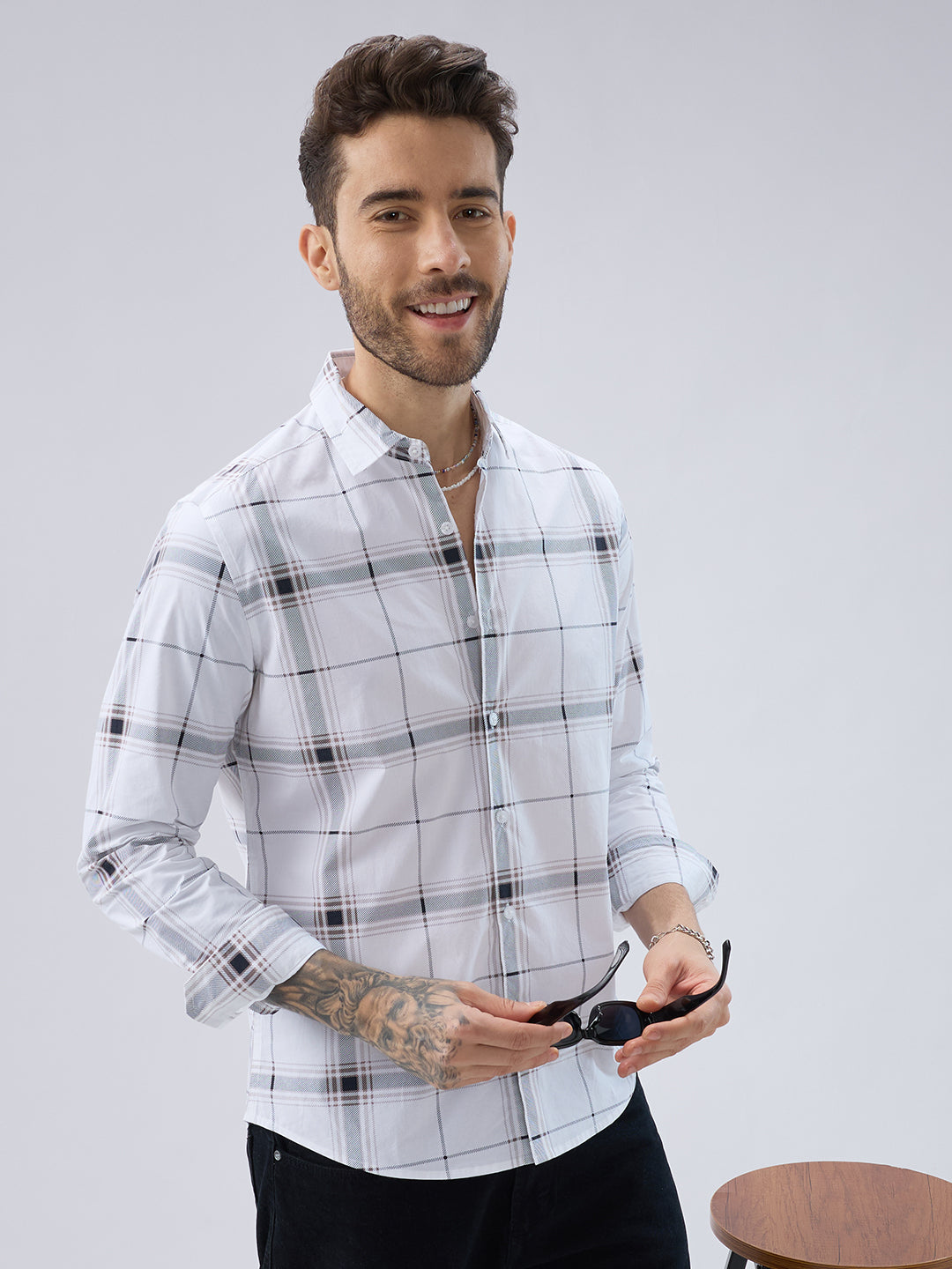 Morning Brew Neutral Checks Shirt