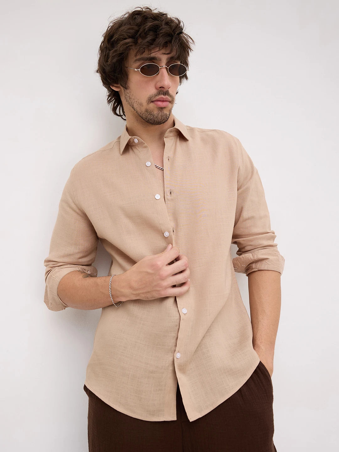Warm Camel Beige Fine Textured Shirt