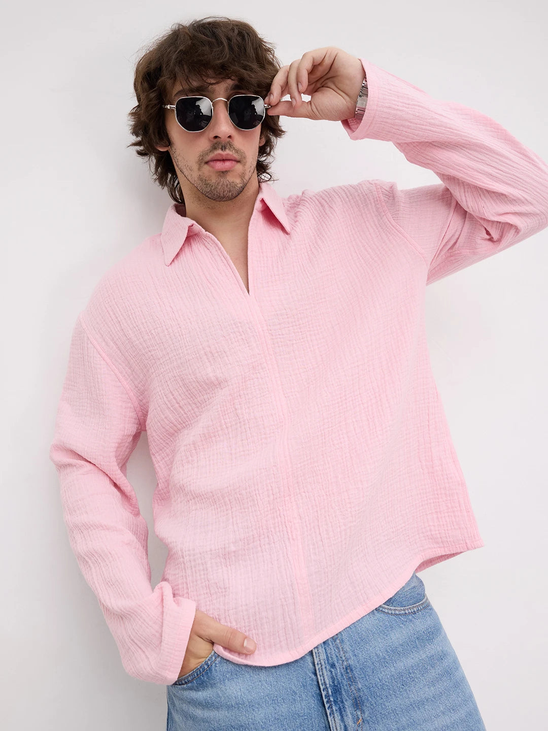 Sakura Pink Double Cloth Center Seam Oversized Polo Shirt