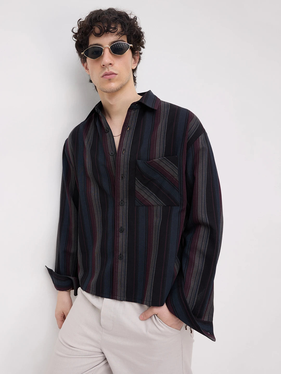 Luxe Muti-Weave Boxy Fit Crop Shirt