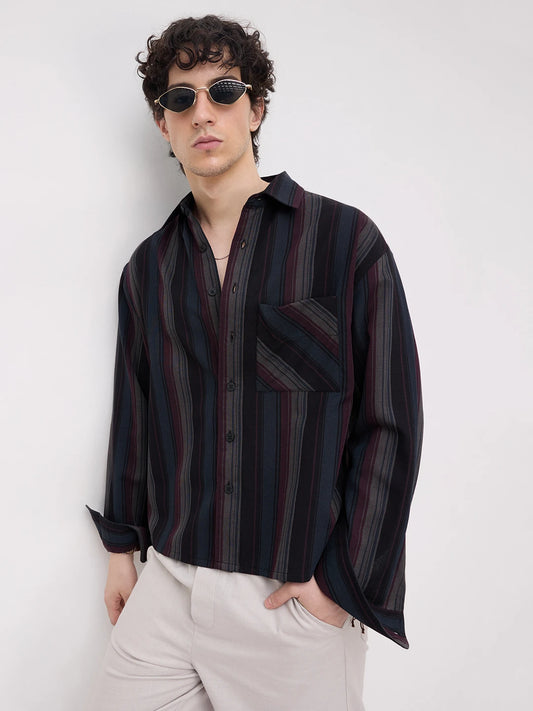 Luxe Muti-Weave Boxy Fit Crop Shirt
