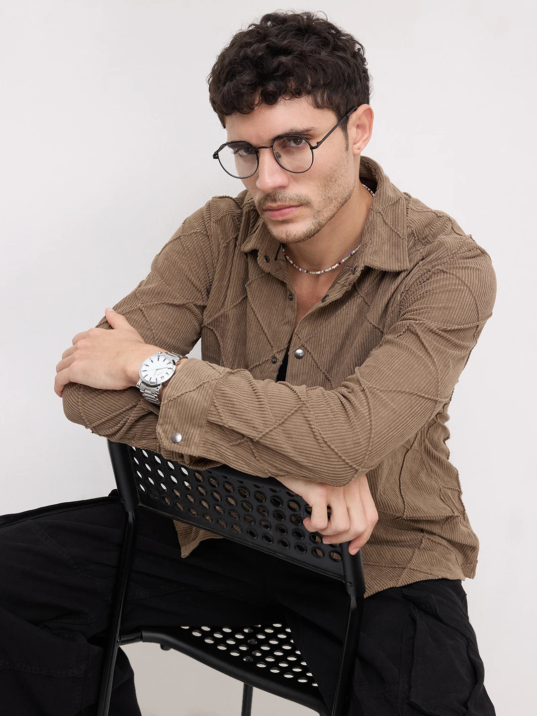 Cordcraft Brown Crosshatch Statement Shirt