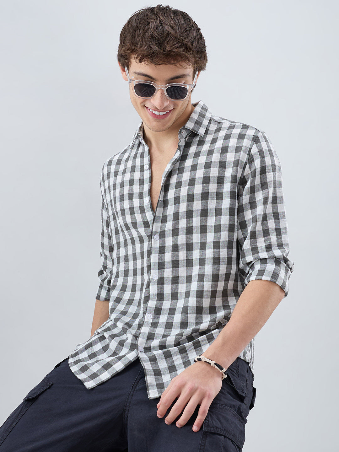 Slate Grey Gingham Checks Shirt