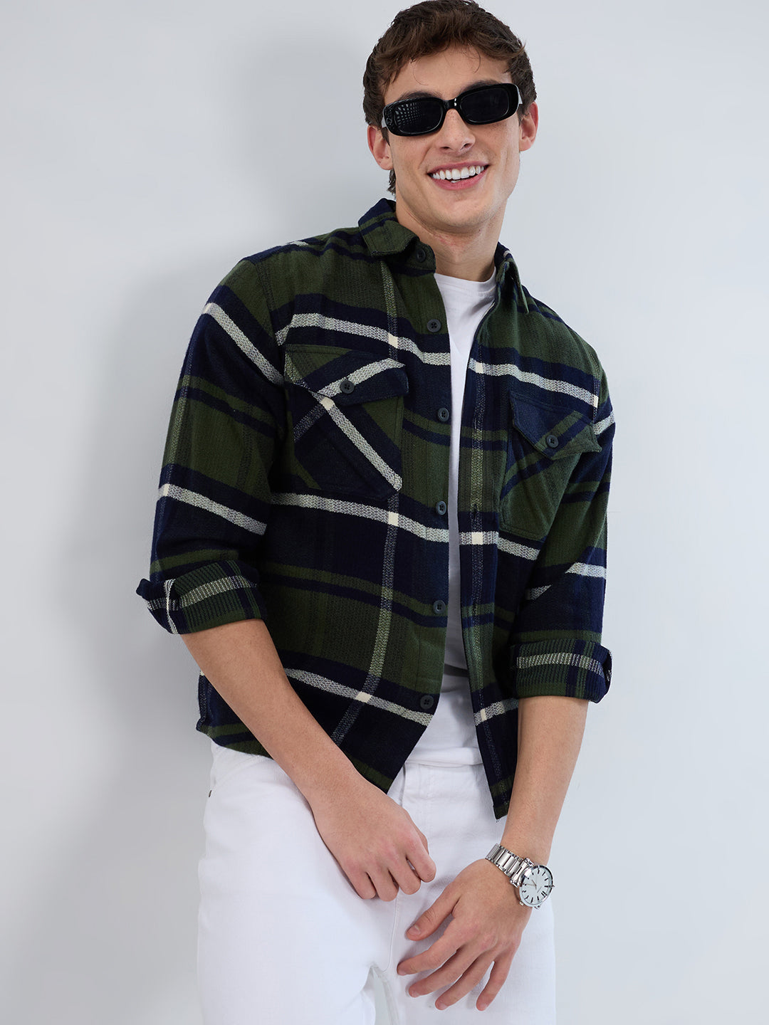 Olive & Black Checked Flannel Overshirt