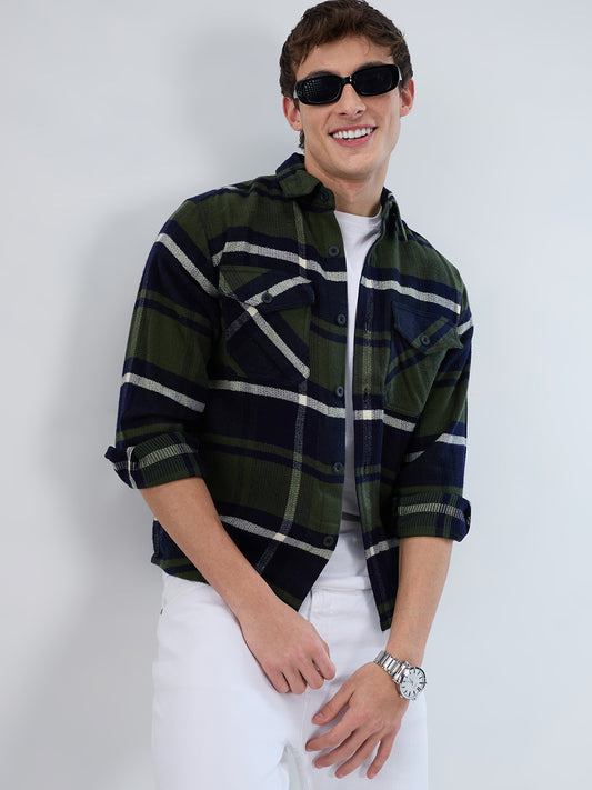 Olive & Black Checked Flannel Overshirt