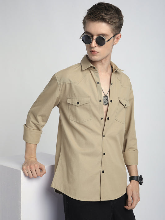 Warm Tan Double Flap Pocket Overshirt