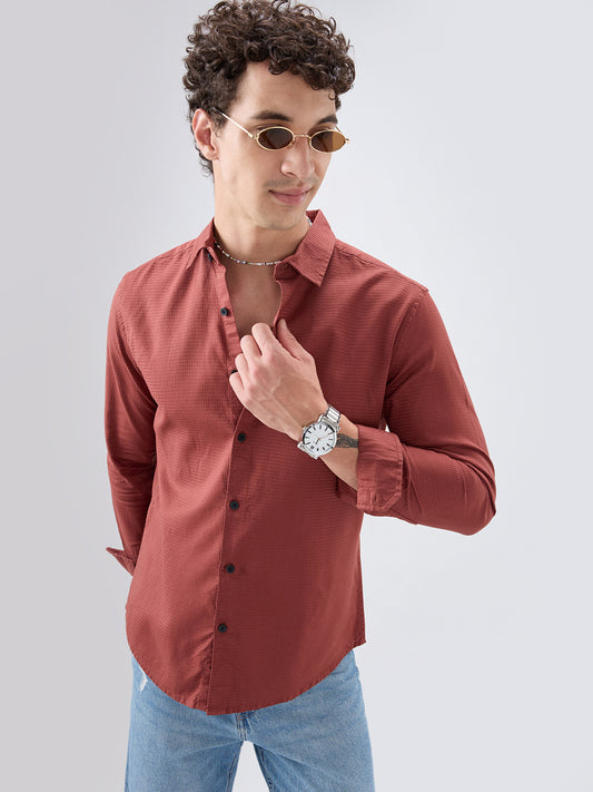 Brick Red Textured Knit Shirt