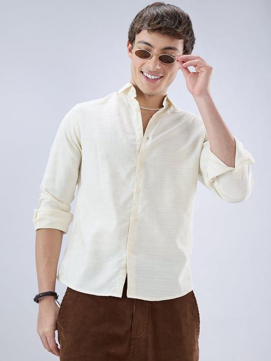 Pearl Cream Micro Grid Weave Textured Shirt