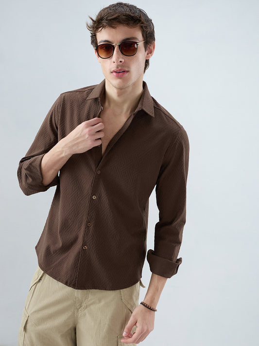 Coffee Brown Interlock Maze Weave Knitted Shirt
