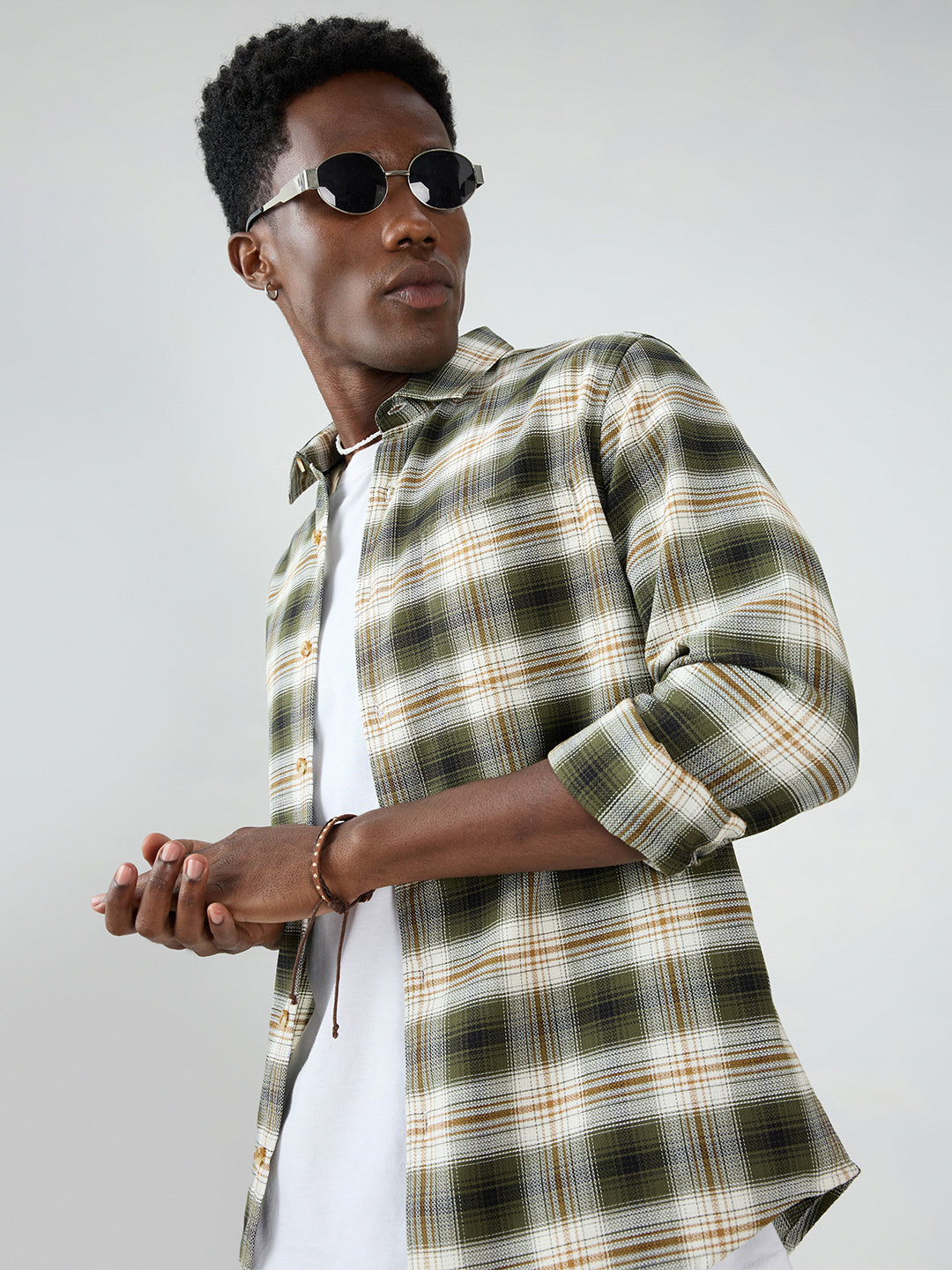 Premium Olive & White Crosscheck Shirt