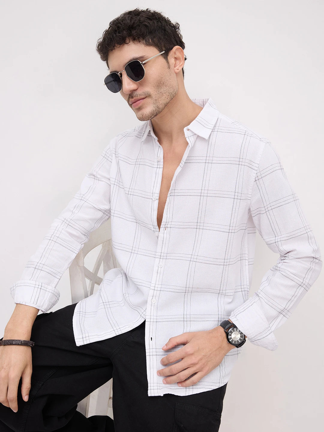 Whiteframe Contrast Chalkline Checked Shirt