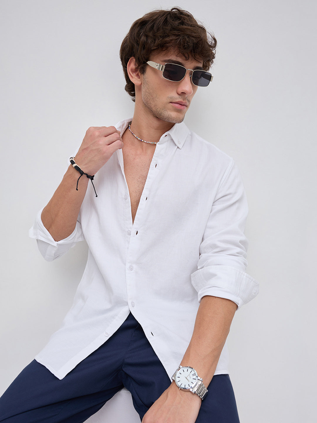Timeless White Subtle Textured Button-Down Collar Shirt