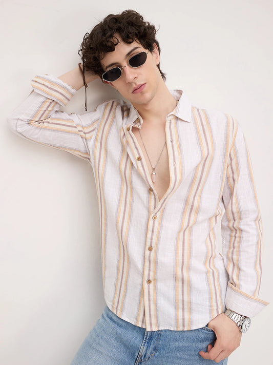 Sunwashed Multi Striped Slub Textured Shirt