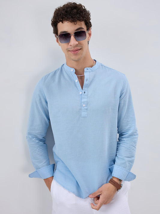 Luxe Sky Blue Linen Blend Kurta