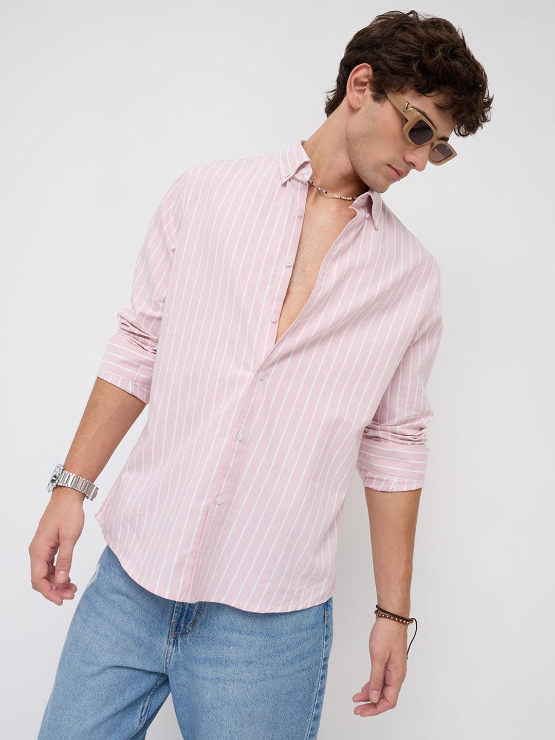 Pink Candy Striped Button-Down Collar Oxford Shirt