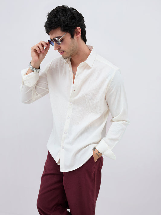 Cloud White Breezy Textured Shirt