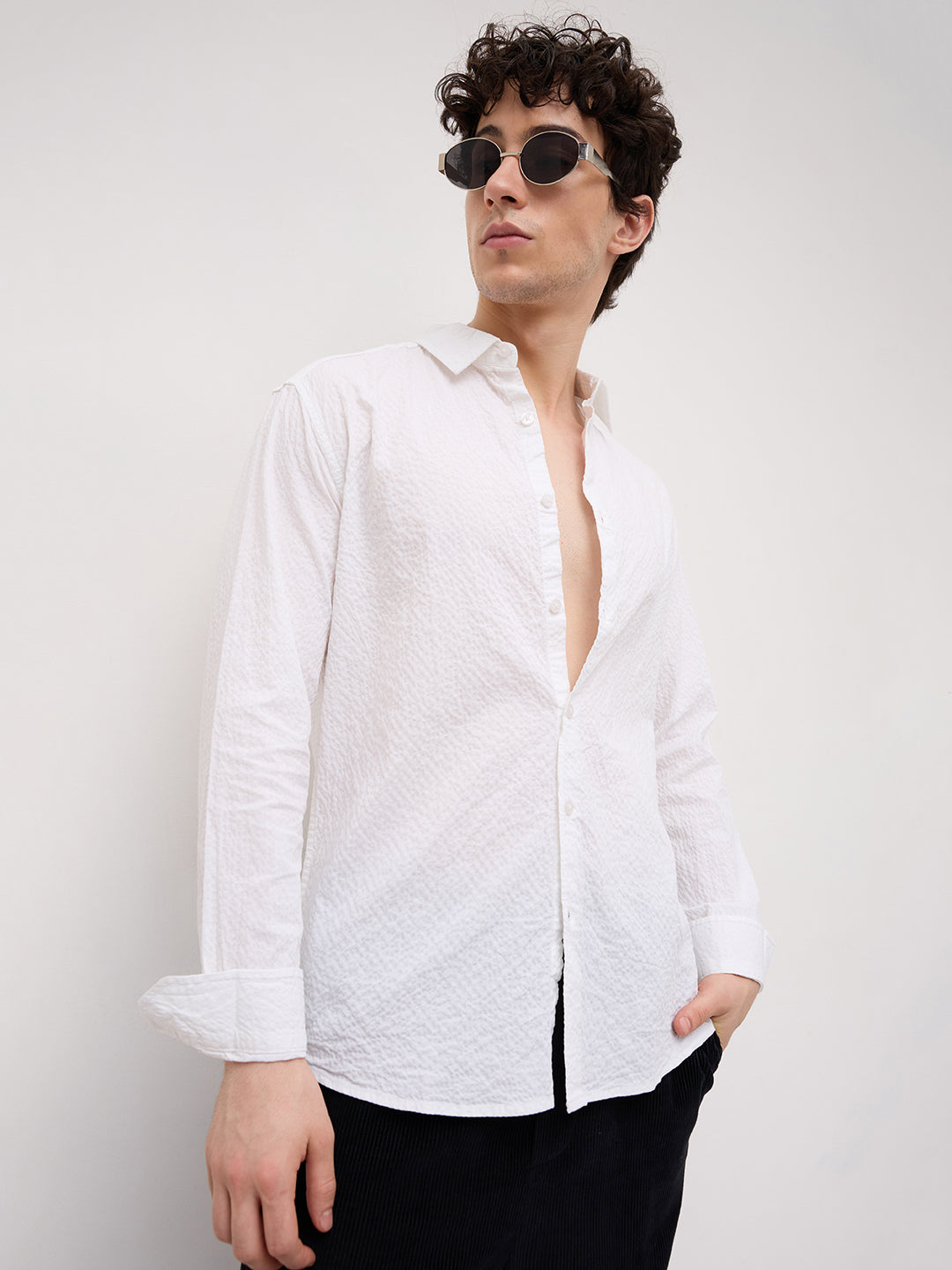 Pearl White Bubble Textured Shirt
