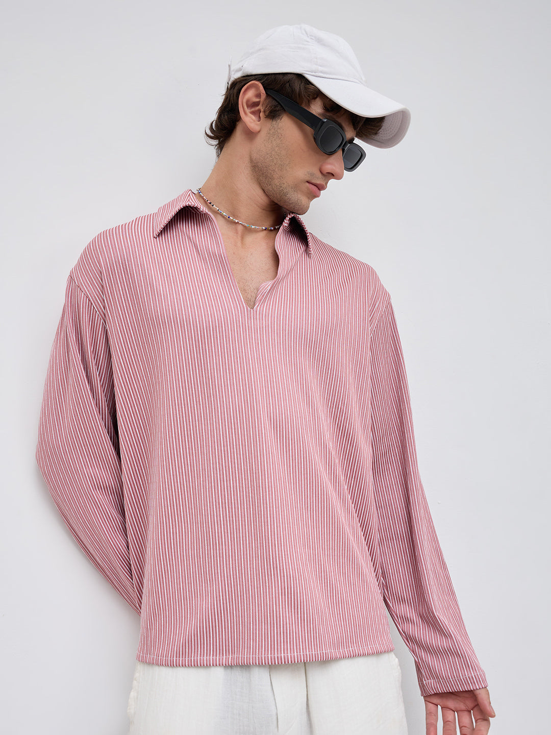 Signature Turkish Rose Rib Striped Oversized Polo Shirt