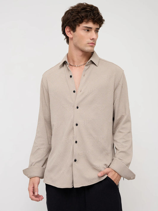 Refined Grey Maze Textured Knitted Shirt
