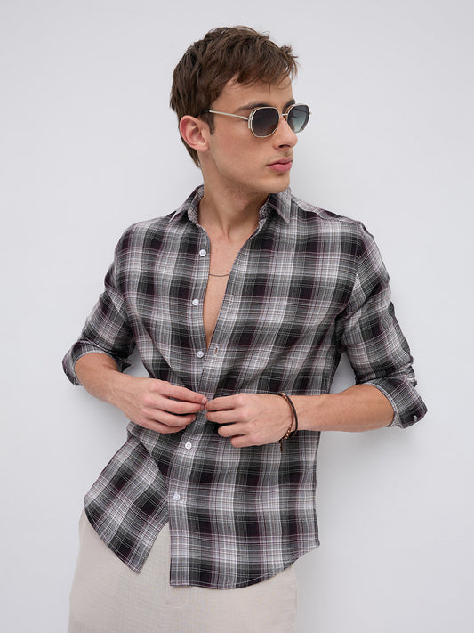 Classic Maroon & White Plaid Checks Shirt