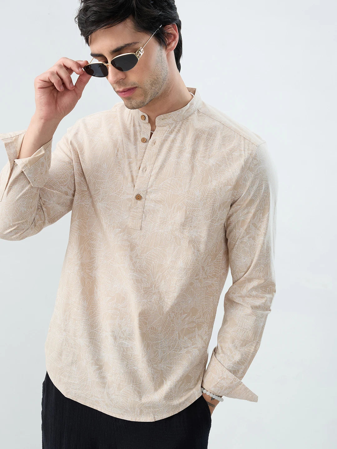 Natural Beige Floral Sketch Kurta