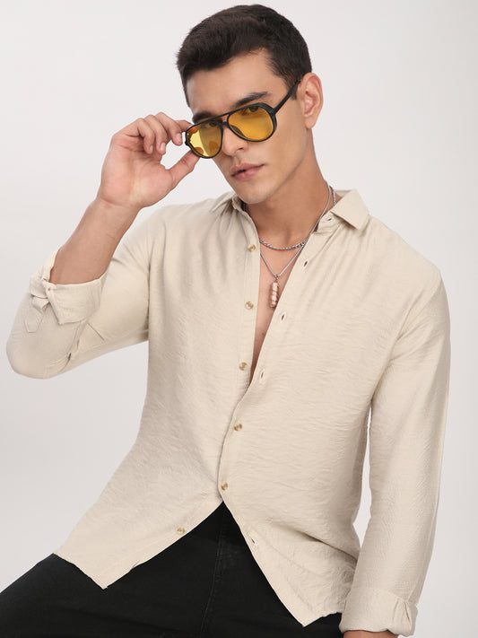 Parchment Beige Rhythmic Wave Shirt