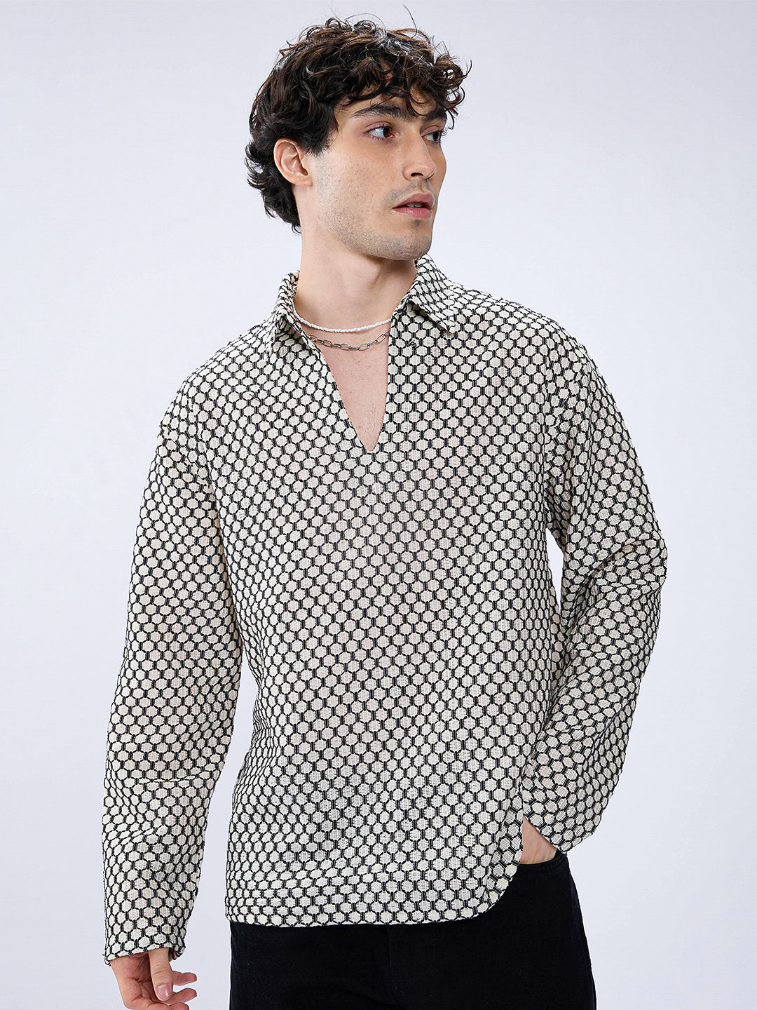 Hexcraft Twinstitch Honeyframe Mesh Oversized Polo Shirt