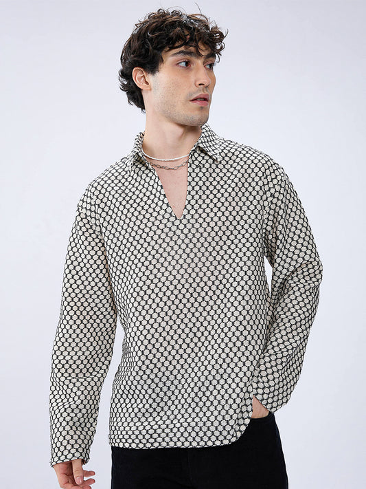 Hexcraft Twinstitch Honeyframe Mesh Oversized Polo Shirt