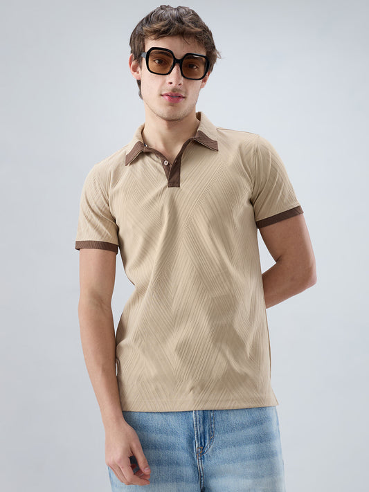 Muslin Birch Contrast Polo Neck T-shirt