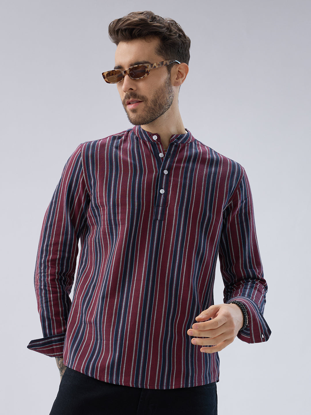 Classic Maroon & Navy Stripes Kurta
