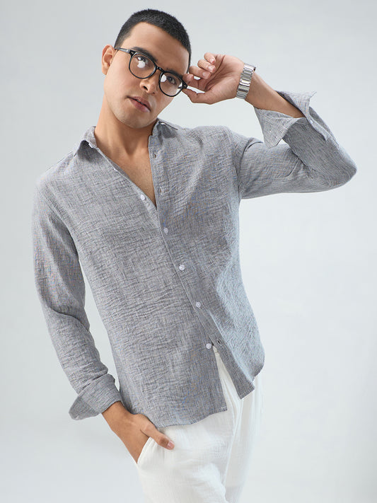 Graphite Grey Textured Crinkled Shirt