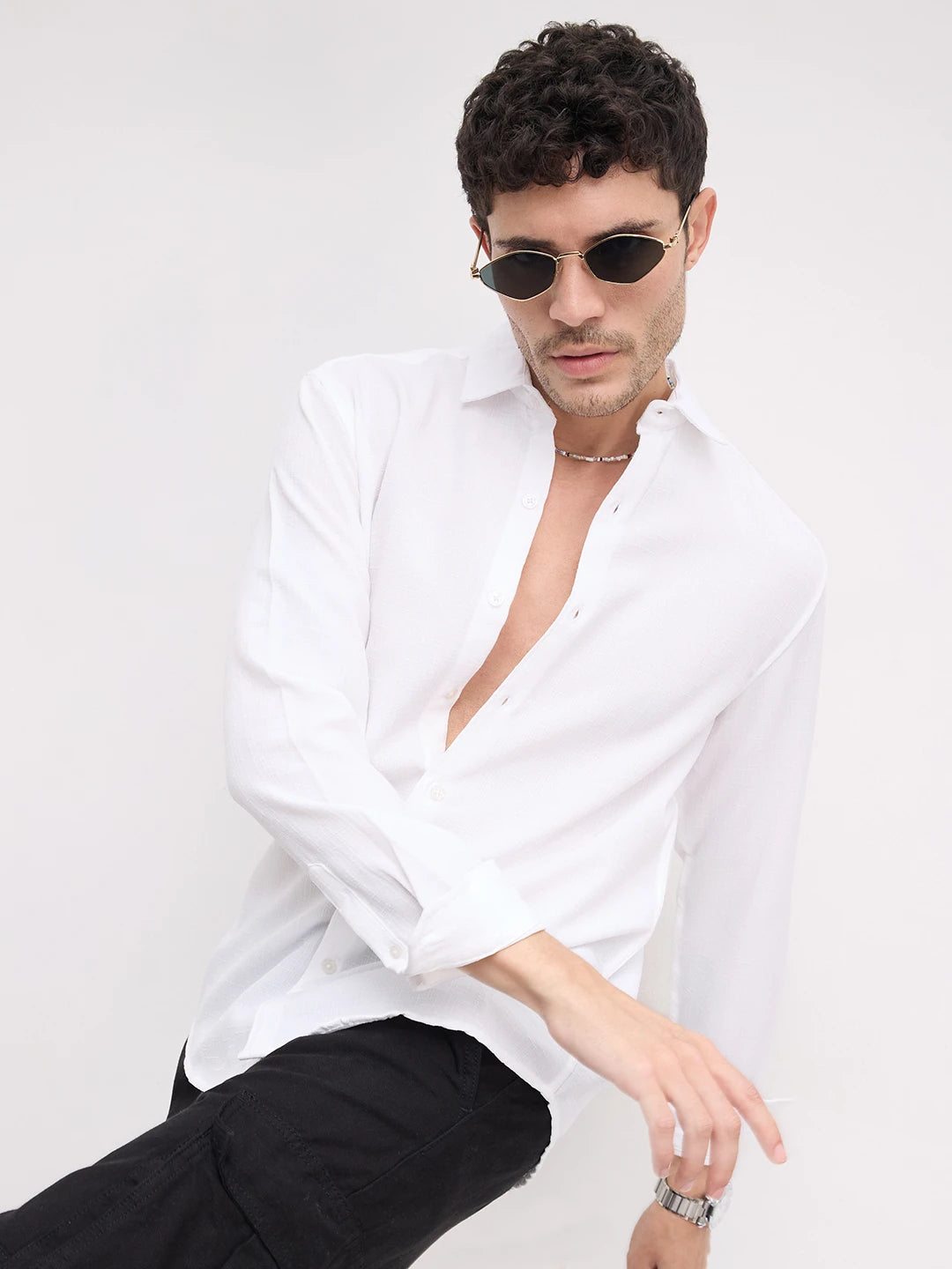 Classic White Slub Weave Shirt